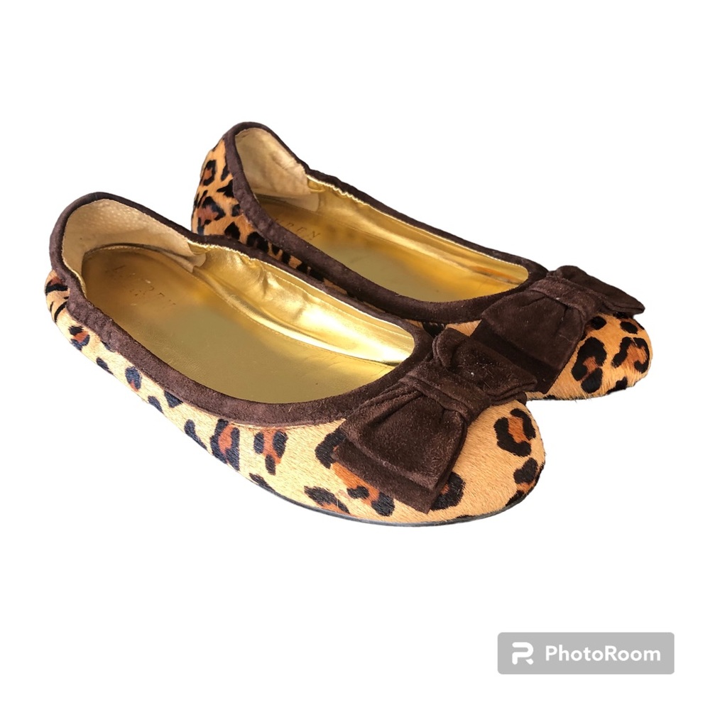 LAUREN Ralph Lauren Brown, Tan & Black Calf Hair Leopard Print Ballet Fl…